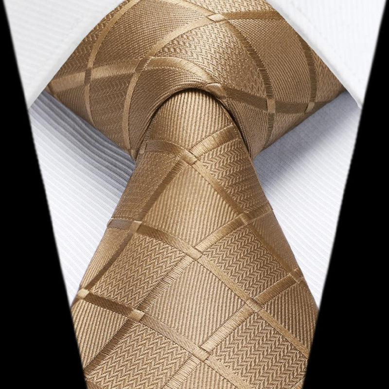 Men's Plaid Tie Handkerchief Set - A9-BRONZE