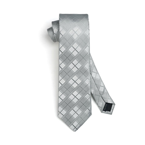 Men's Plaid Tie Handkerchief Set - C6-SILVER