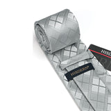 Men's Plaid Tie Handkerchief Set - C6-SILVER