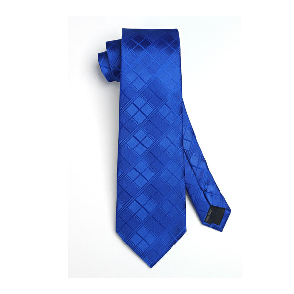 Men's Plaid Tie Handkerchief Set - C6-COBALT BLUE