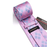 Men's Plaid Tie Handkerchief Set - C7-PINK