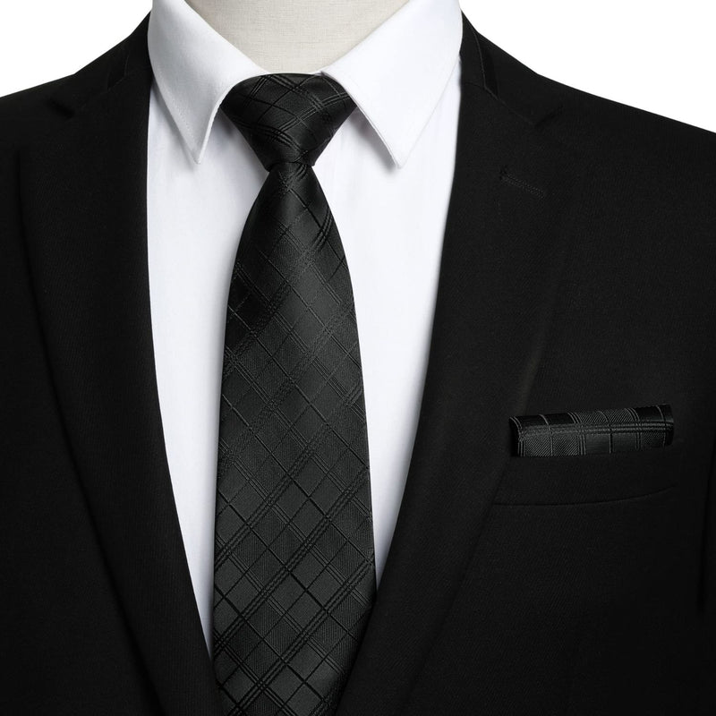 Plaid Tie Handkerchief Set - A - 070-BLACK CHECKERED 2