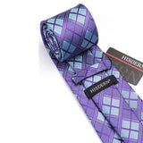 Men's Plaid Tie Handkerchief Set - C7-PURPLE BLUE