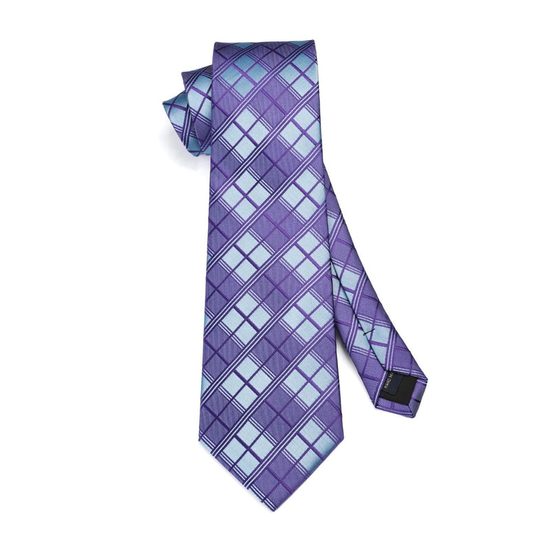 Men's Plaid Tie Handkerchief Set - C7-PURPLE BLUE