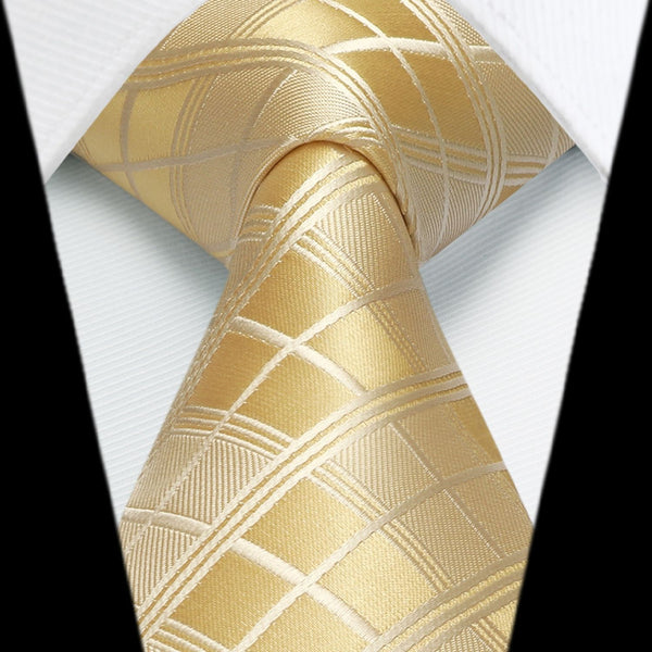 Men's Plaid Tie Handkerchief Set - CHAMPAGNE