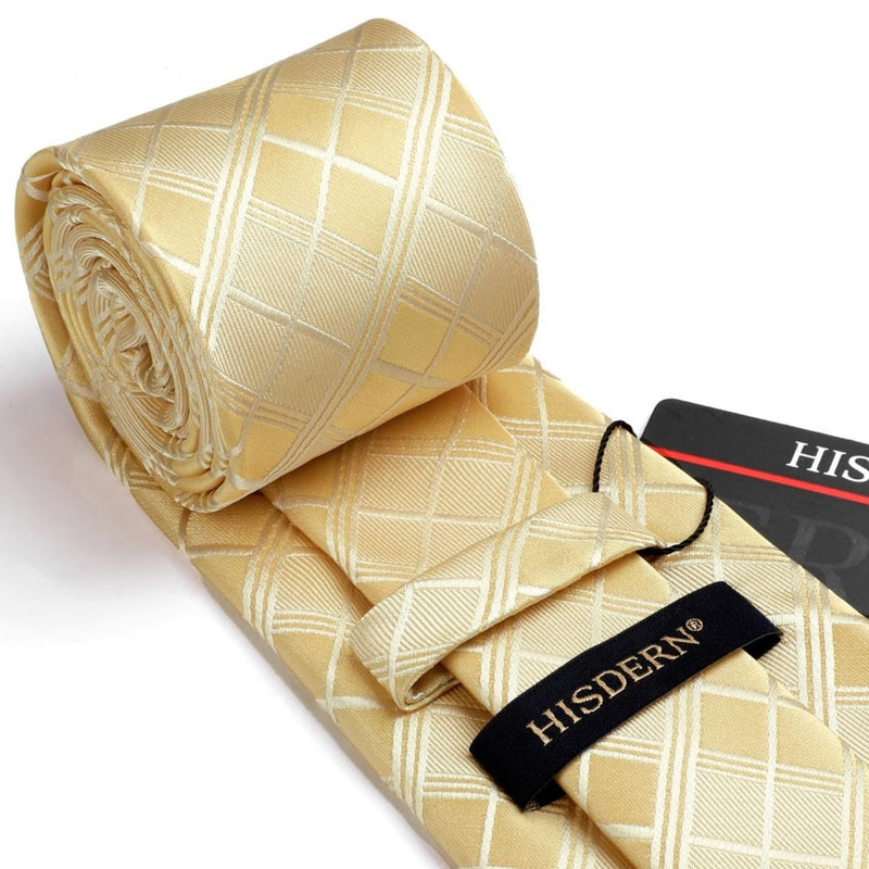 Men's Plaid Tie Handkerchief Set - CHAMPAGNE