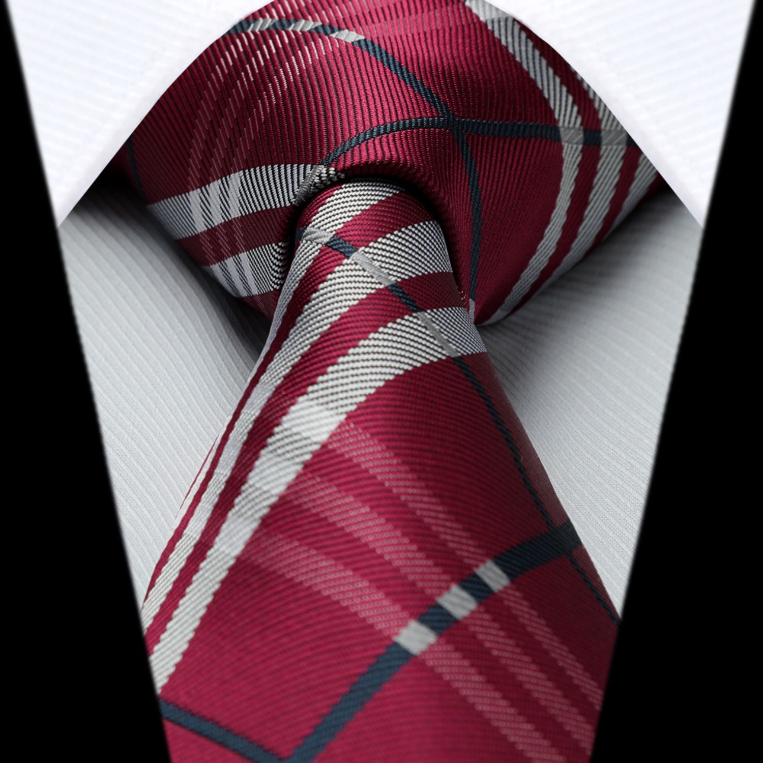 Plaid Tie Handkerchief Set - 062-BURGUNDY/GREY/BLACK - Hisdern