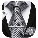 Plaid Tie Handkerchief Cufflinks Clip - SILVER