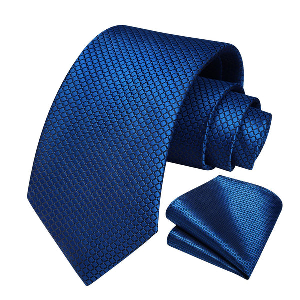Men's Plaid Tie Handkerchief Set - NAVY BLUE-3