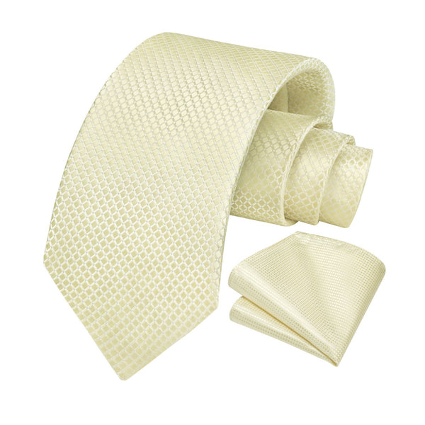 Men's Plaid Tie Handkerchief Set - 093-BEIGE