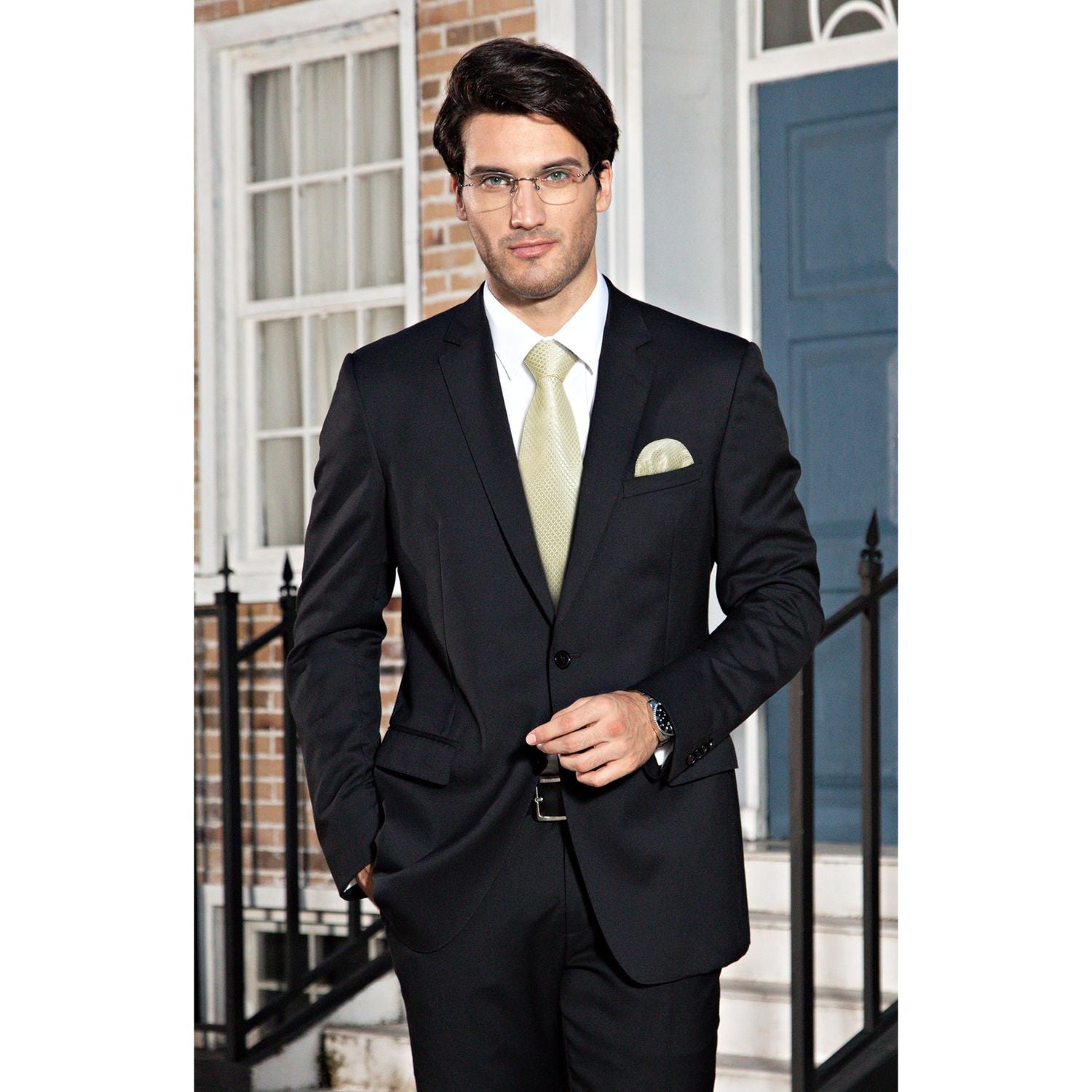 Men's Plaid Tie Handkerchief Set - 093-BEIGE