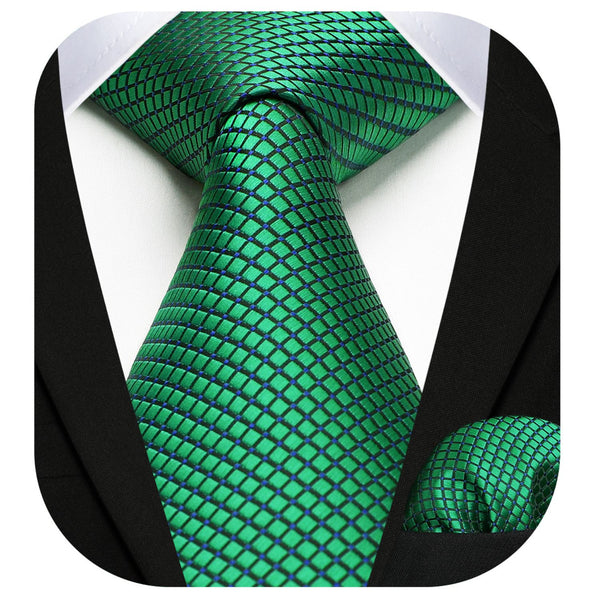 Houndstooth Tie Handkerchief Set - B-GREEN