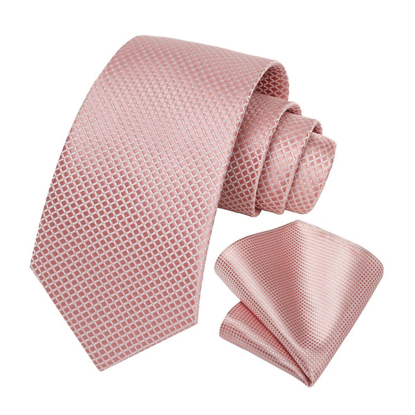 Plaid Tie Handkerchief Set - C7-PINK