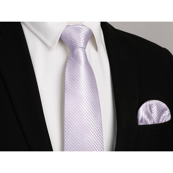 Men's Plaid Tie Handkerchief Set - 023-LAVENDER