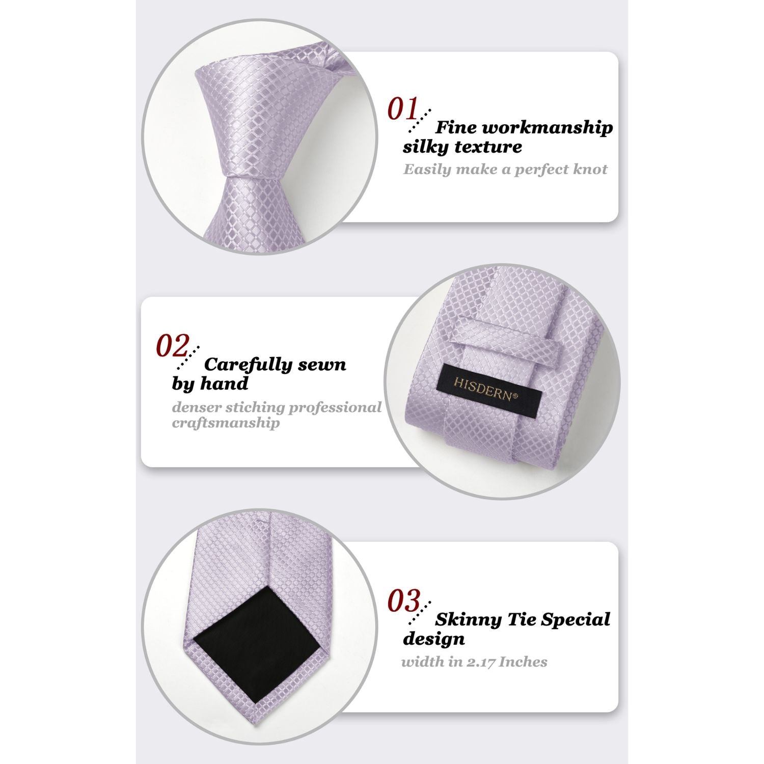 Men's Plaid Tie Handkerchief Set - 023-LAVENDER