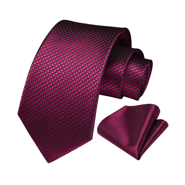 Houndstooth Tie Handkerchief Set - BURGUNDY