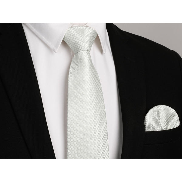 Men's Plaid Tie Handkerchief Set - 092 WHITE