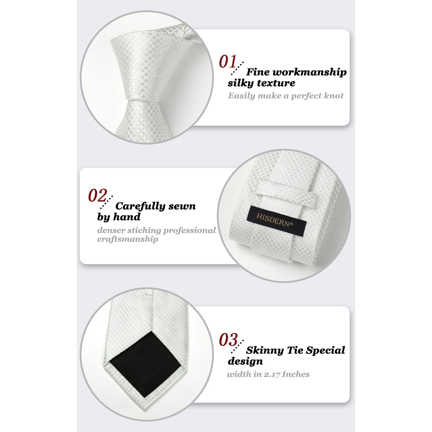 Men's Plaid Tie Handkerchief Set - 092 WHITE