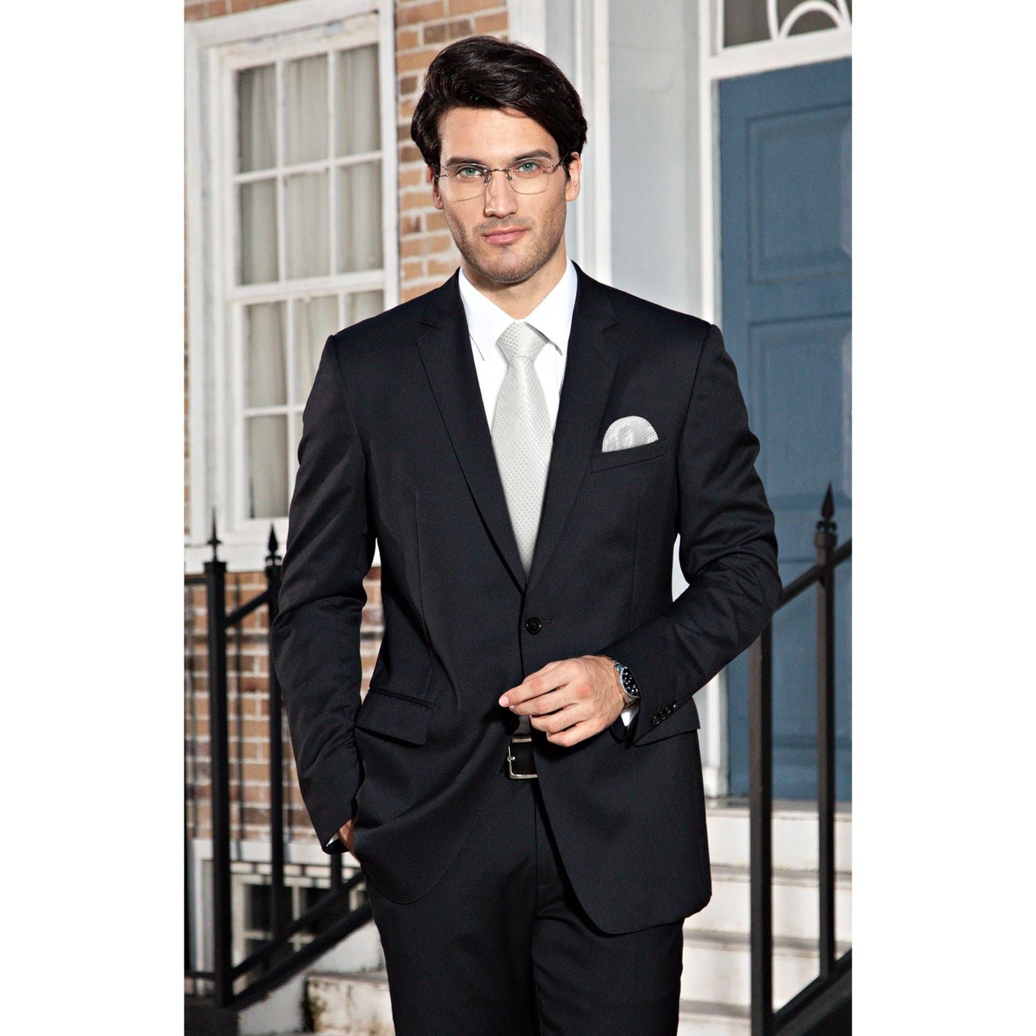 Men's Plaid Tie Handkerchief Set - 092 WHITE