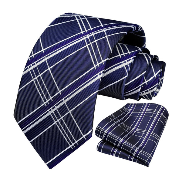Plaid Tie Handkerchief Set - C-01 NAVY BLUE