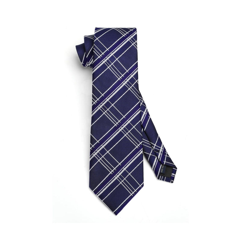 Plaid Tie Handkerchief Set - C-01 NAVY BLUE
