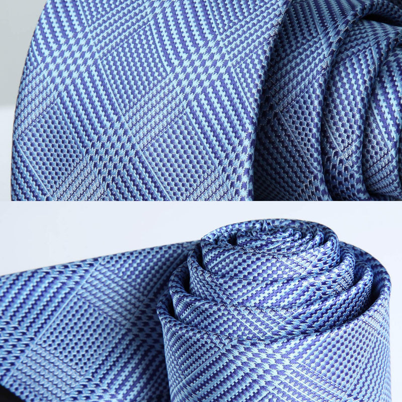 Plaid Tie Handkerchief Set - B-SKY BLUE