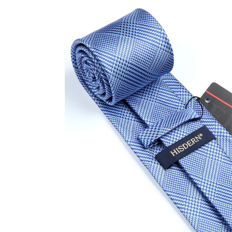Plaid Tie Handkerchief Set - B-SKY BLUE