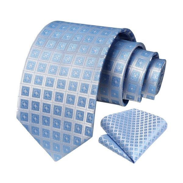 Plaid Tie Handkerchief Set - BLUE