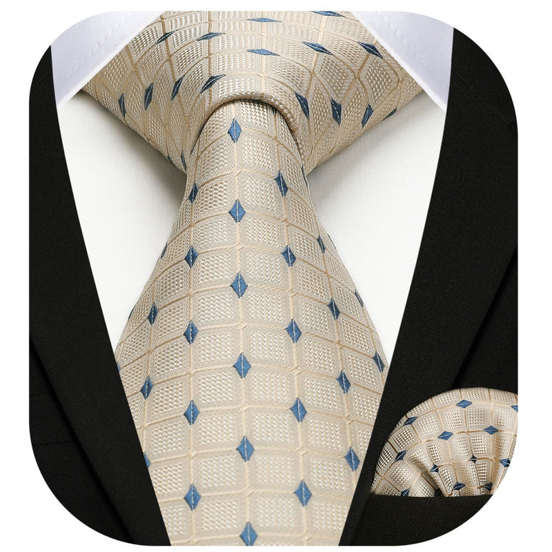 Plaid Tie Handkerchief Set - C-BEIGE