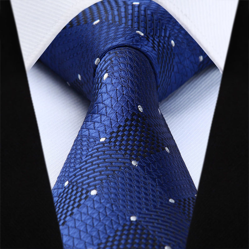 Plaid Tie Handkerchief Set - BLUE/WHITE