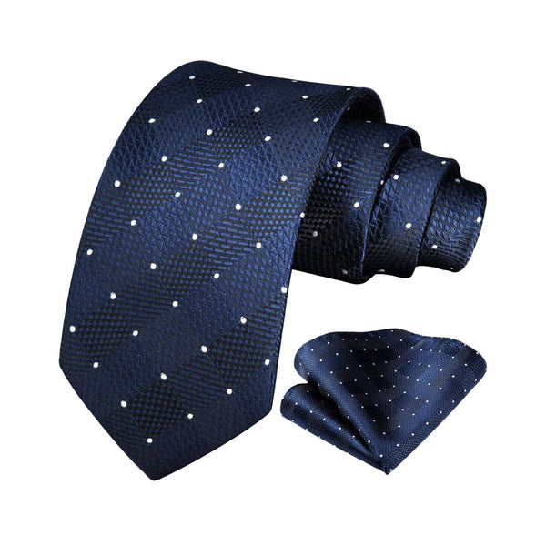 Plaid Tie Handkerchief Set - NAVY BLUE/WHITE