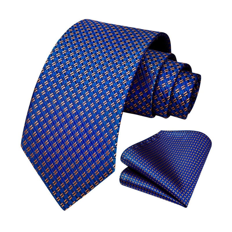 Men's Plaid Tie Handkerchief Set - D1-ROYAL BLUE