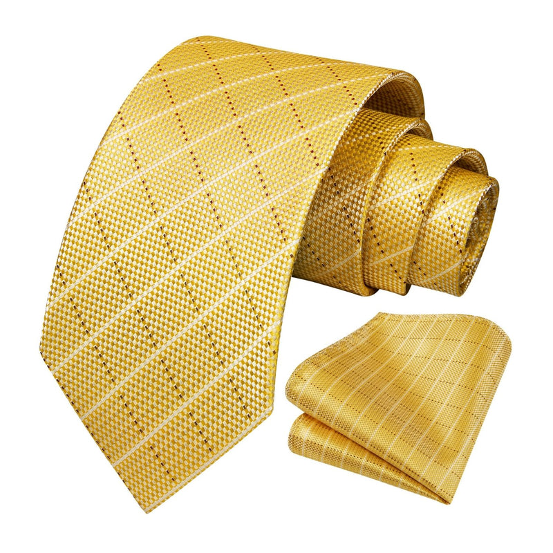 Men's Plaid Tie Handkerchief Set - C1-YELLOW