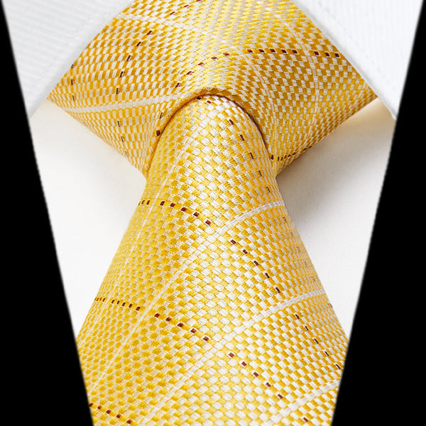 Men's Plaid Tie Handkerchief Set - C1-YELLOW