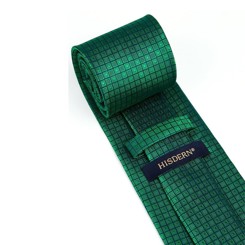 Men's Plaid Tie Handkerchief Cufflinks - 05-GREEN2