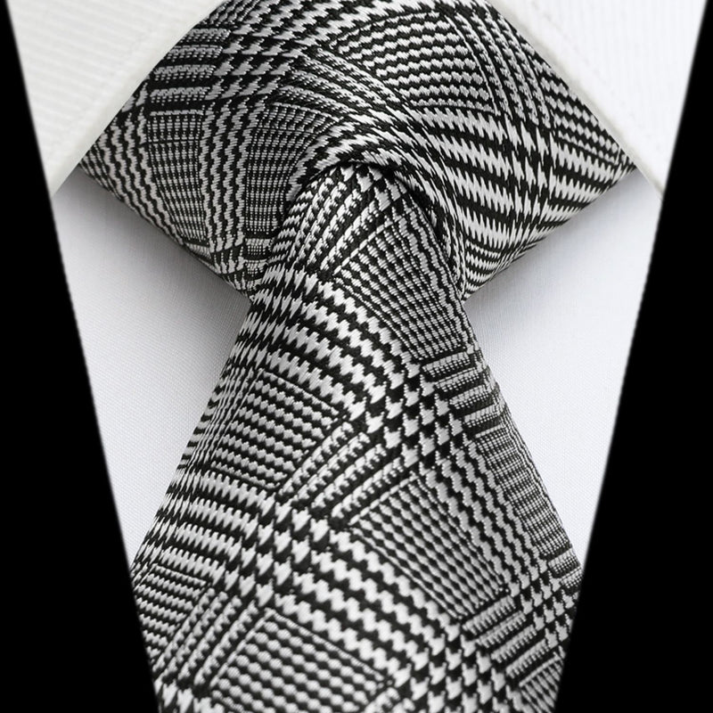 Men's Plaid Tie Handkerchief Set - A1-GRAY2