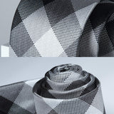 Plaid Tie Handkerchief Set - BLACK/GRAY/WHITE