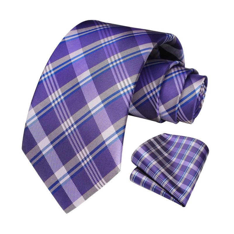 Men's Plaid Tie Handkerchief Set - C7-PURPLE