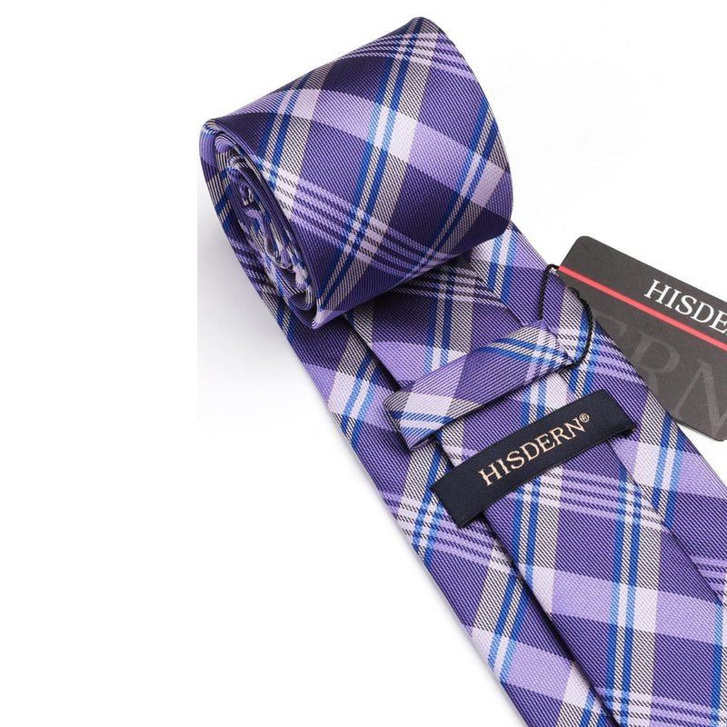 Men's Plaid Tie Handkerchief Set - C7-PURPLE