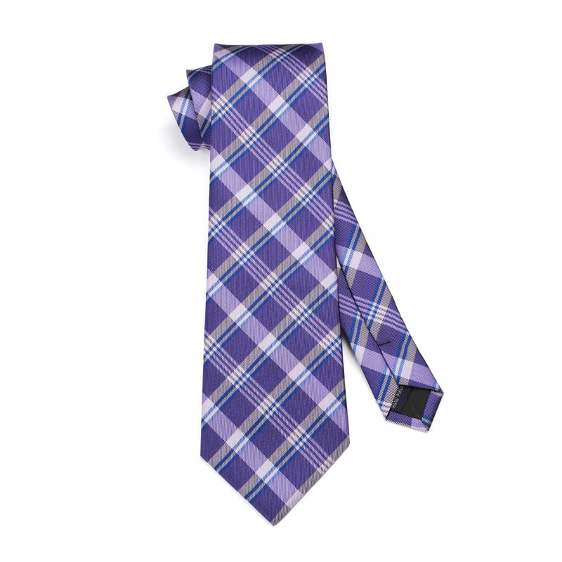 Men's Plaid Tie Handkerchief Set - C7-PURPLE