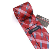 Men's Plaid Tie Handkerchief Set - E2-RED