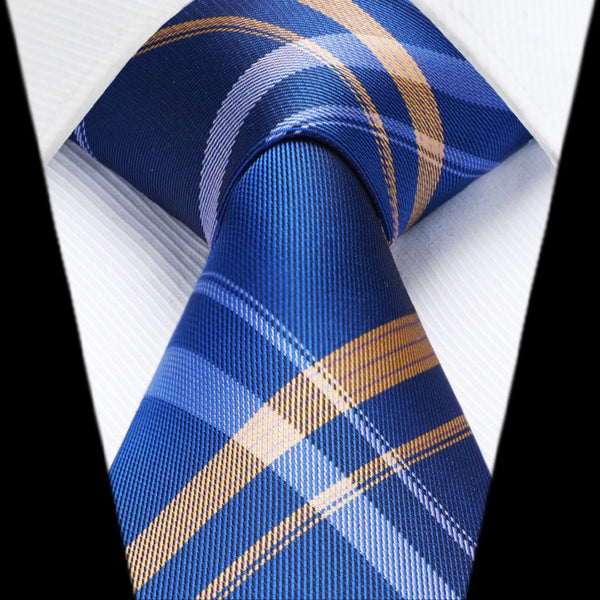 Men's Plaid Tie Handkerchief Set - E2-BLUE