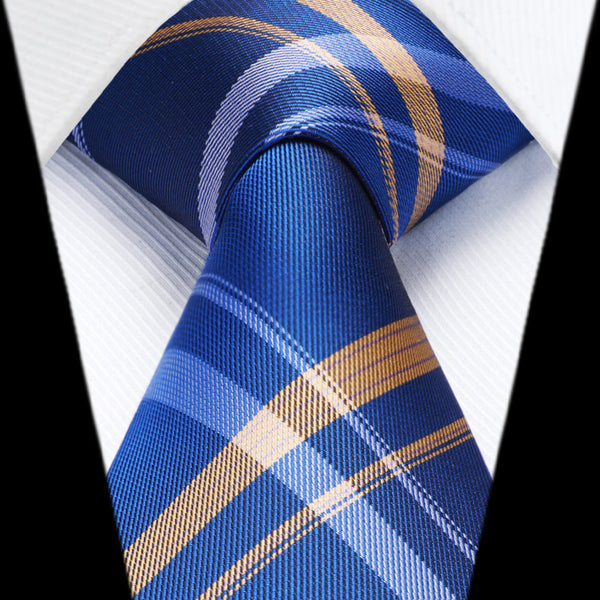 Men's Plaid Tie Handkerchief Set - E2-BLUE