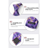 Men's Plaid Tie Handkerchief Set - 024-PURPLE