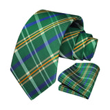 Men's Plaid Tie Handkerchief Set - 022-GREEN