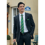 Men's Plaid Tie Handkerchief Set - 022-GREEN