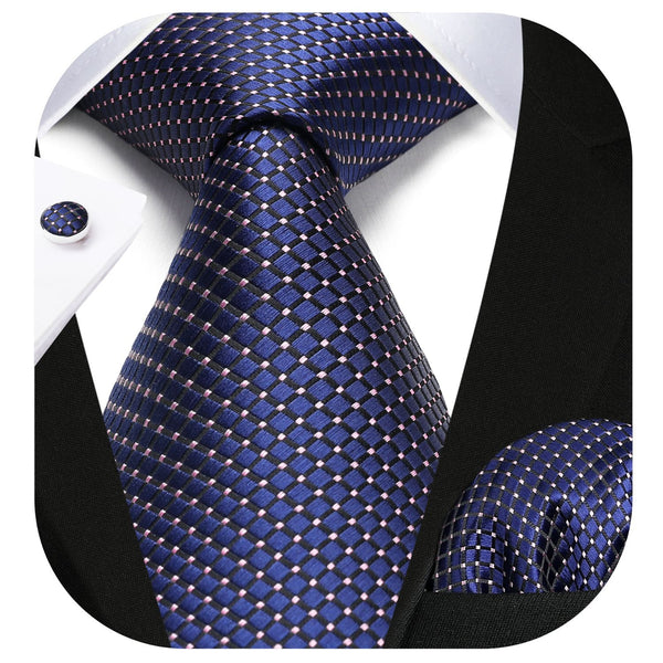 Plaid Tie Handkerchief Cufflinks - NAVY BLUE
