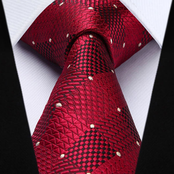 Plaid Tie Handkerchief Set - B-DARK RED