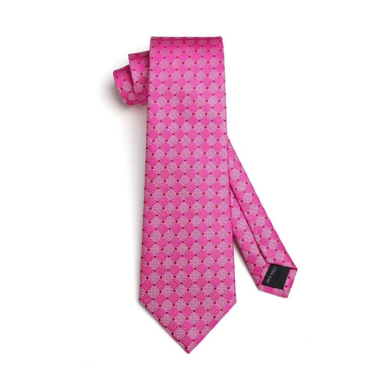 Men's Plaid Tie Handkerchief Set - F-02 PINK