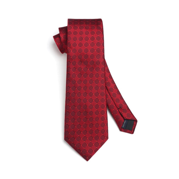 Men's Plaid Tie Handkerchief Set - 01-RED